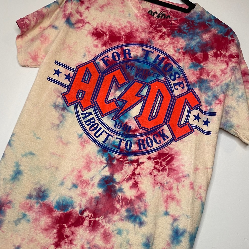 AC/DC Band Tee Shirt Pink Tie Dye Size Small